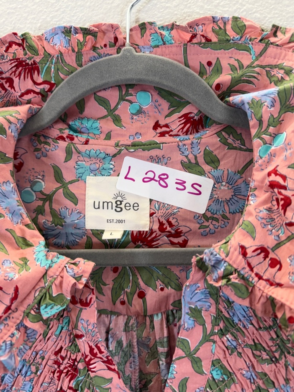 Umgee Pink Floral Ruffle Neck Casual Dress - Picture 10 of 10